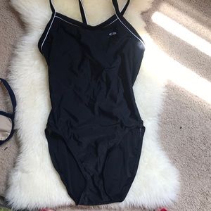 Black one piece sport swimsuit